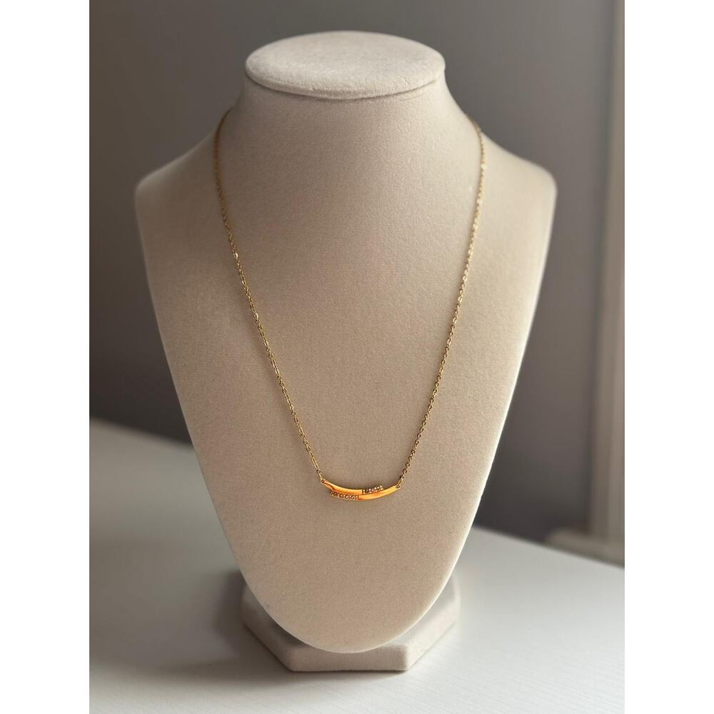 Gold Bar Necklace Minimal Curved Pendant Dainty Stainless Steel - Picture 2 of 5